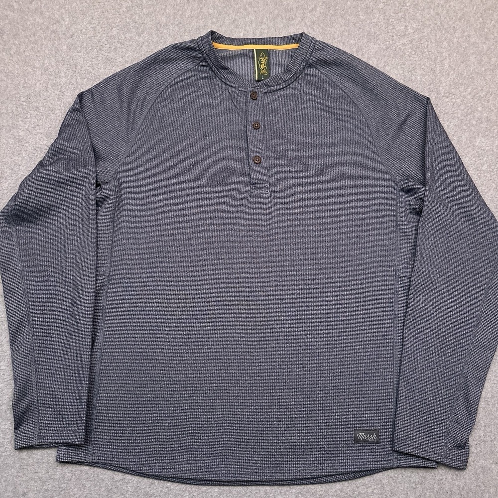 Marsh Wear Henley Long Sleeve Shirt Mens Large Blue Pullover Performance Fishing